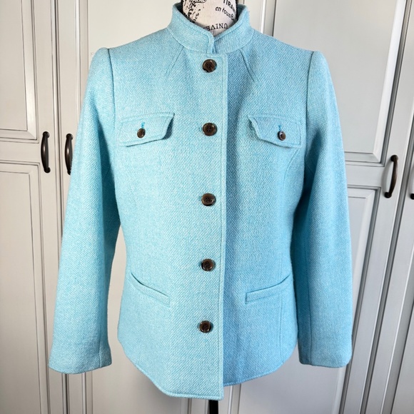Talbot's Robin Egg Blue Wool Band-Collar Jacket Size 10 - Picture 2 of 5